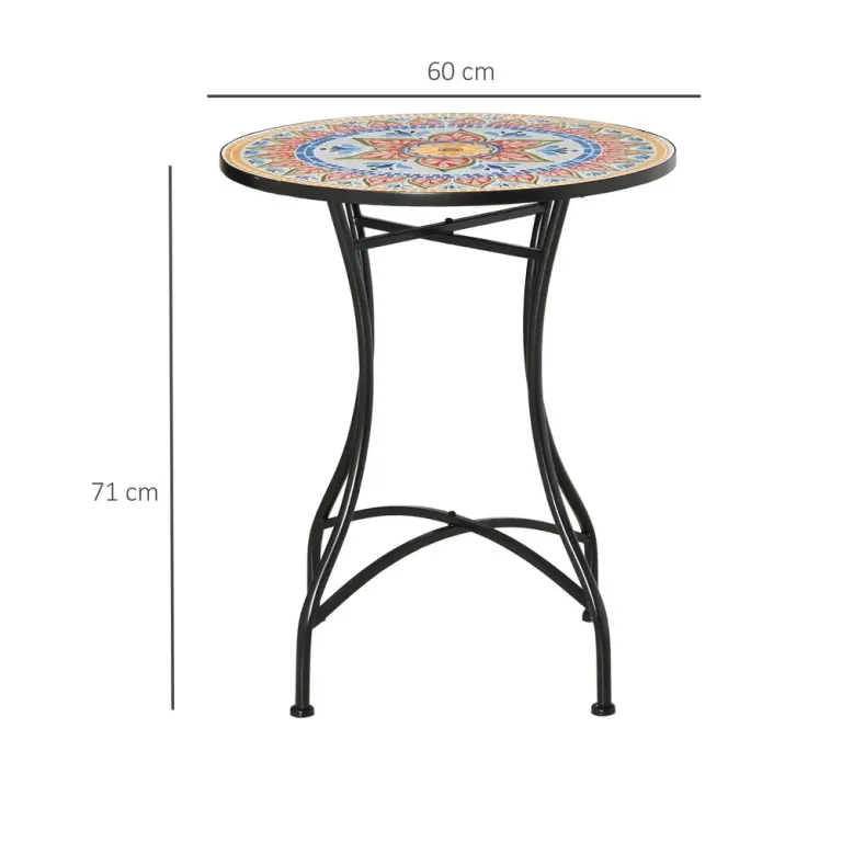 Mosaikbord Runt Bistrobord med Keramikplatta 60 cm Trädgårdsbord