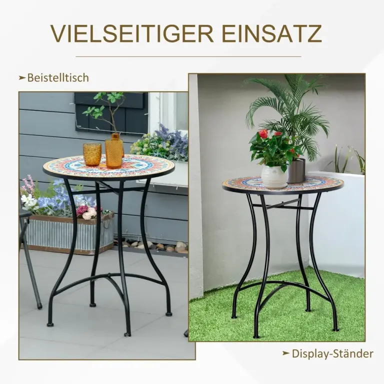 Mosaikbord Runt Bistrobord med Keramikplatta 60 cm Trädgårdsbord