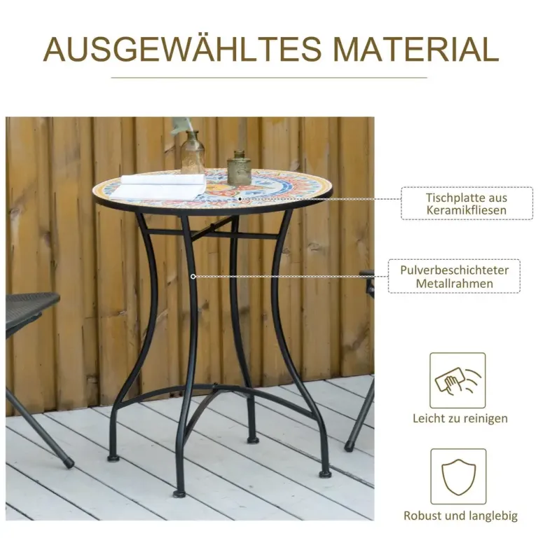 Mosaikbord Runt Bistrobord med Keramikplatta 60 cm Trädgårdsbord