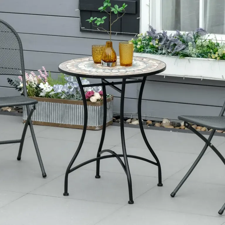 Mosaikbord Runt Bistrobord med Keramikplatta 60 cm