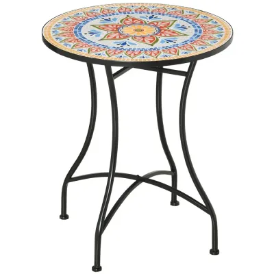 Mosaikbord Runt Bistrobord med Keramikplatta 60 cm Trädgårdsbord