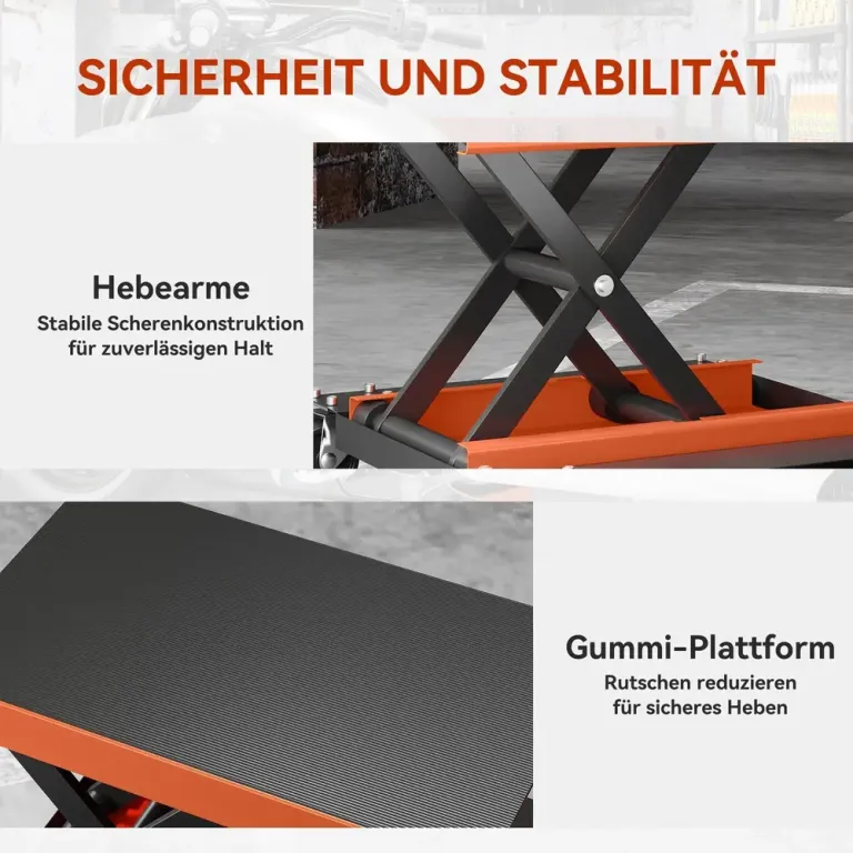 Motorcykellyft 500 kg, Höjdjusterbar 13,5–39 cm, Orange