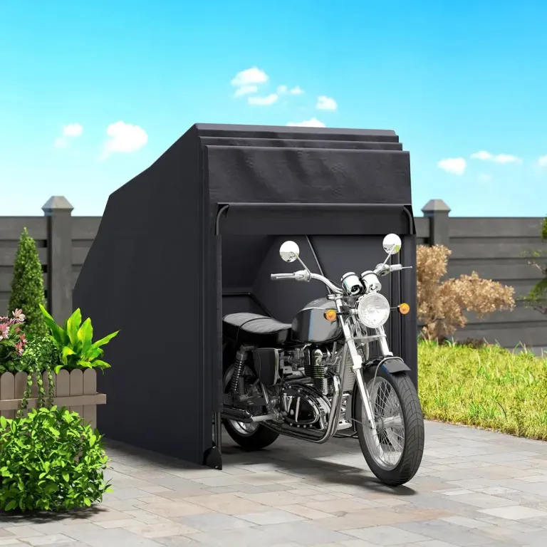 Motorcykelgarage och Skyddshuv, Svart Hopfällbart Metallram