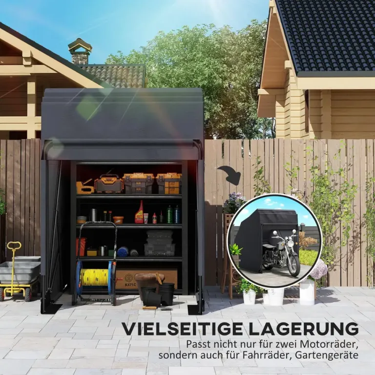 Motorcykelgarage och Skyddshuv, Svart Hopfällbart Metallram