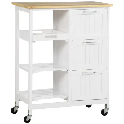 Köksö & Rullbar Serveringsvagn med Lådor Vit 67 x 37 x 84 cm