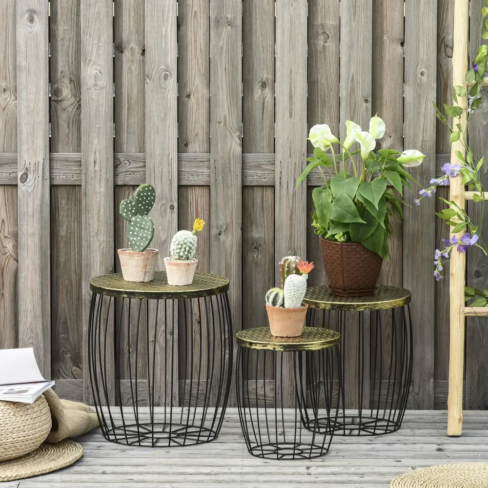 Sidobord i Metallkorg 3-Pack Dekorativa Soffbord