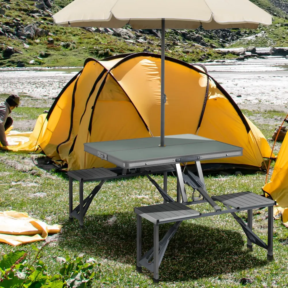 Campingbord Fällbord 4 Stolar Grå 85,5 x 135 cm