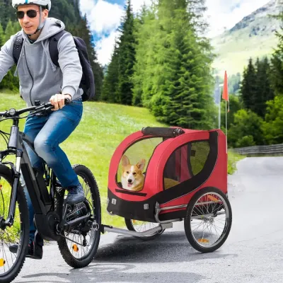 Hundcykelvagn med Säkerhetskoppling 130 x 73 x 90 cm, Röd