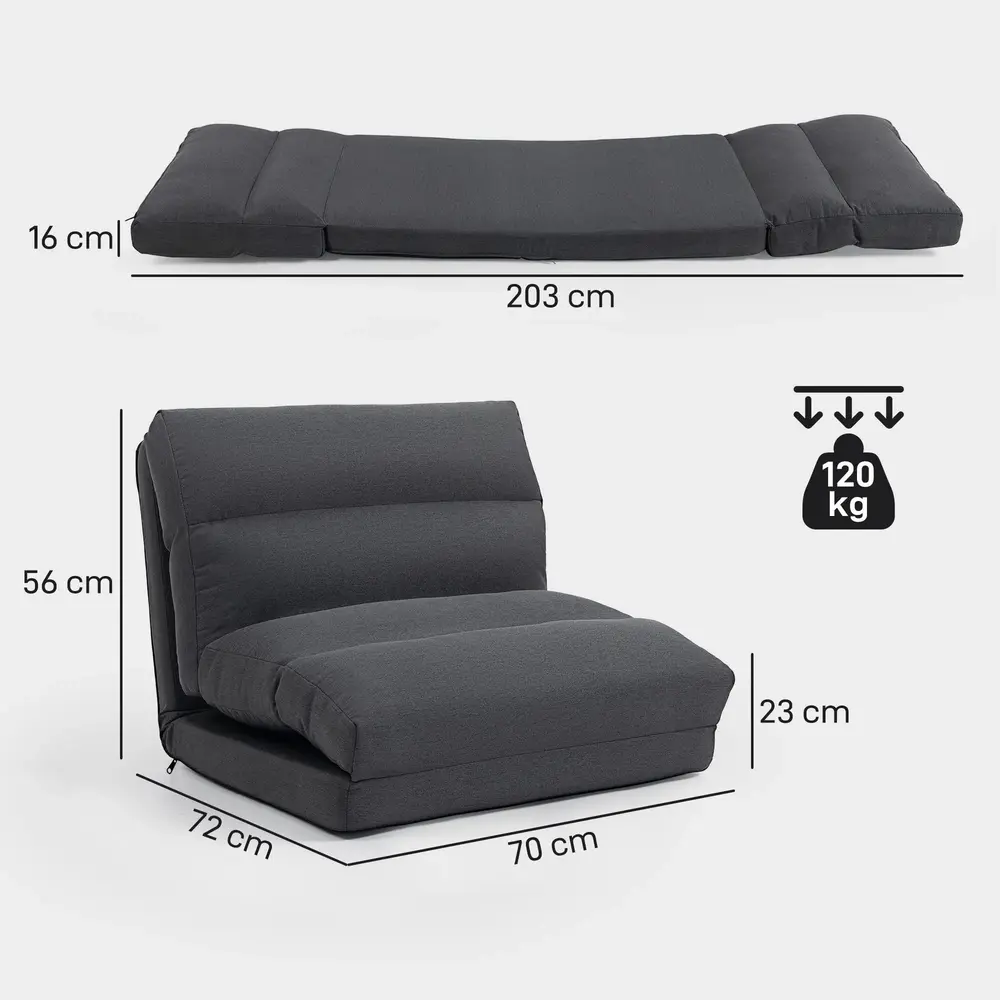 Sittsäck Bäddsoffa Ergonomisk Mörkgrå Tyg för 70x72x56 Cm