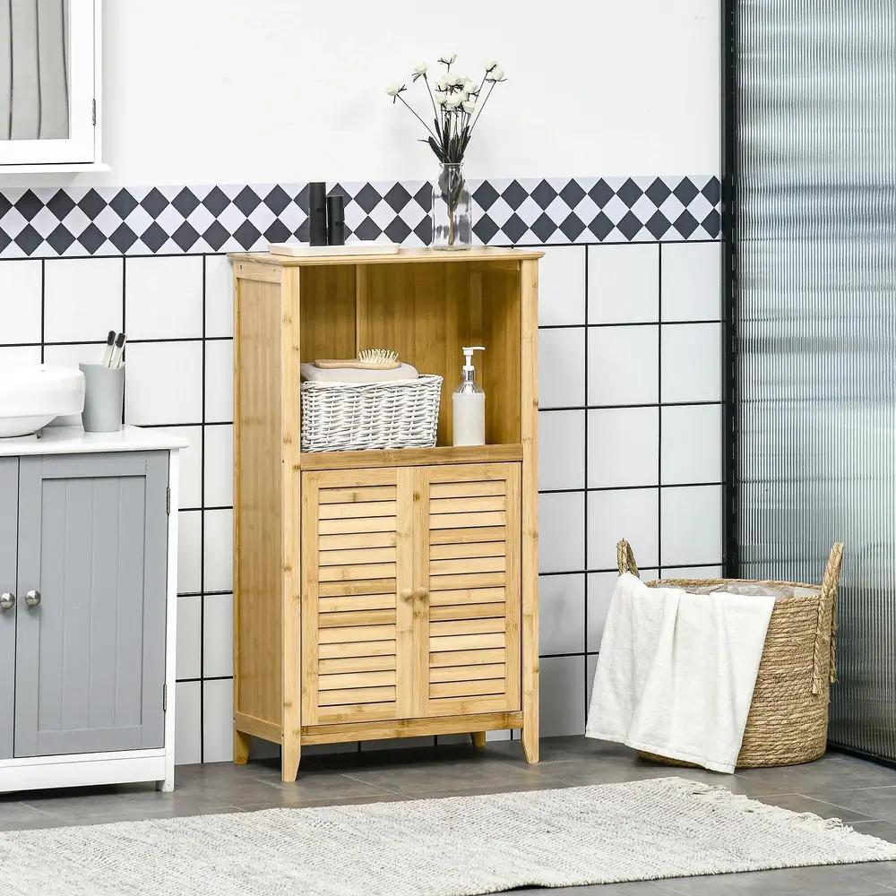Badrumsskåp Stående Hylla Bambu Öppen 50 x 25,5 x 92 Cm