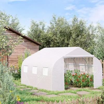 Tunnelväxthus Litet Växthus Vit av Metall 4,45 x 2,99 x