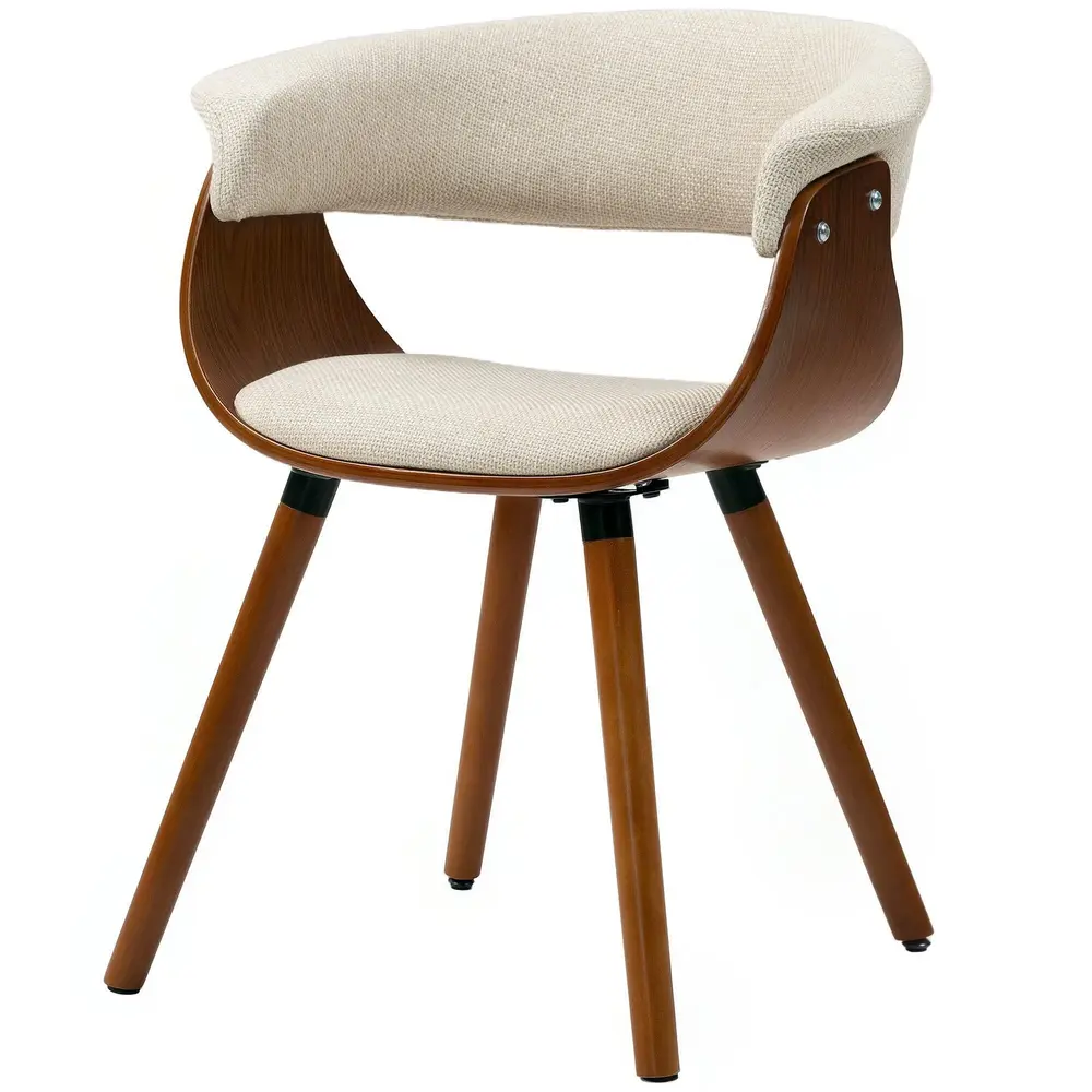 Matstol med Tyg i Linnelook Böjt Ryggstöd och Träben Beige