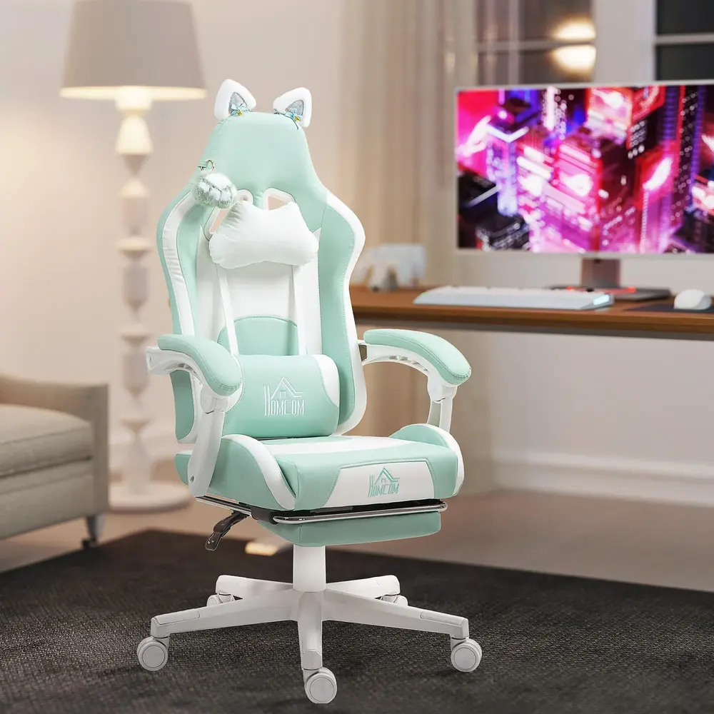 Gamingstol med Kattöron och Utdragbart Fotstöd samt