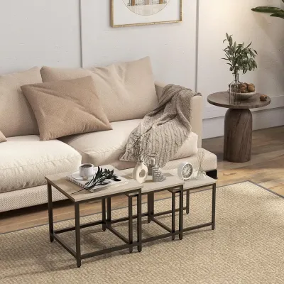Soffbord Set om 3 Natur av Trälook och Stål