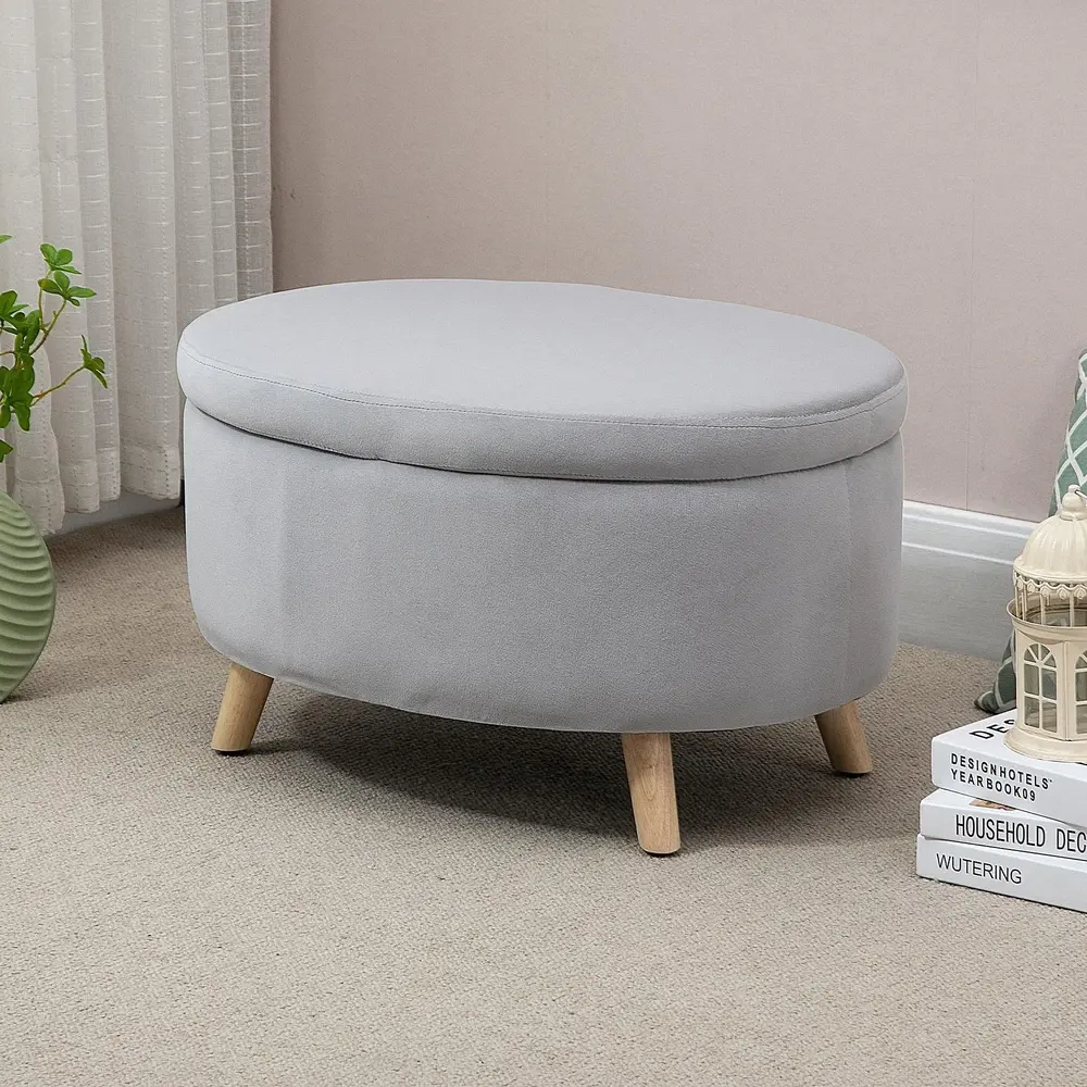 Oval Sittbänk med Förvaring Klädd Bänk i 71 x 51,5 x 42 Cm