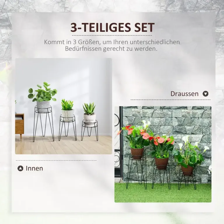 Blomställ i Metall 3-Pack Dekorativa Växtställ 16 cm