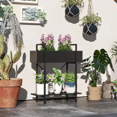Växtställ Blomsterhylla 2 Våningar Svart 70 cm