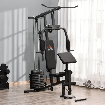 Multigym med Latdrag och 45 kg Vikter, Svart