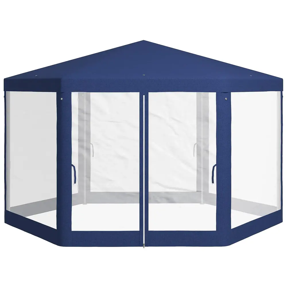 Lusthus Paviljong Sexkantig Blå av Polyester 4 x 3 M