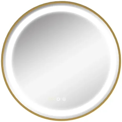 Rund LED-Badrumsspegel med Guldram och Belysning, Guld