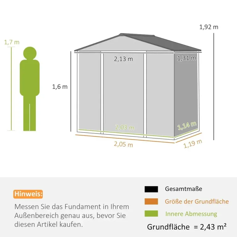 Redskapsbod Trädgårdsskjul i Galvaniserat Stål 2,43m² 213X1