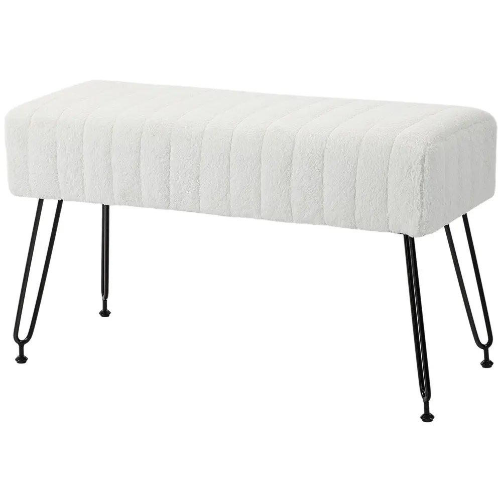 Bänk Skobänk Krämvit av Fuskpäls och Metall 82 x 30 x 47 Cm