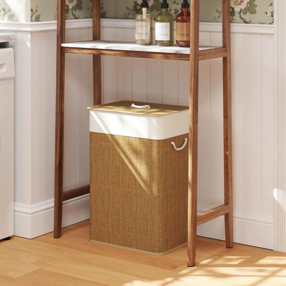 Bambu Tvättkorg med Lock 72 L med Bambuhandtag
