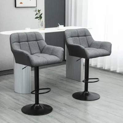 Barstolar i Linnetyg 2-Pack 57,5 x 52,5 x 93-114 cm, Svart