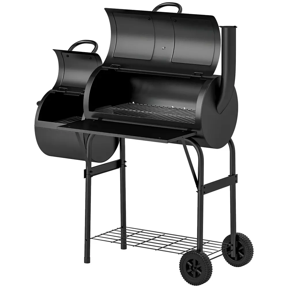 Kolgrill BBQ Rökare med Lock Svart 109 x 60 x 120 Cm