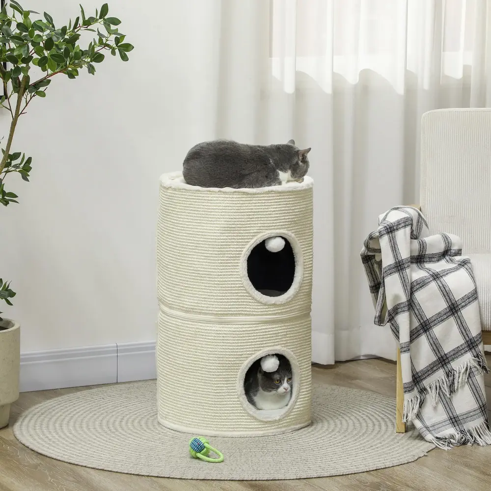 Skraptunna Klösmöbel Krämvit av Sisal och Plysch 69 Cm