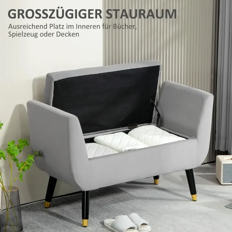 Sittbänk med Förvaring & Armstöd Ljusgrå 107 x 42 x 65 cm