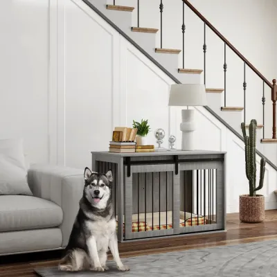 Hundbur Hundkennel Grå av Metall för Stora 98 x 58 x 61 cm
