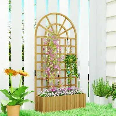 Spaljé med Blomlåda Naturfärgad Trä Växtstöd 90x30x180 cm