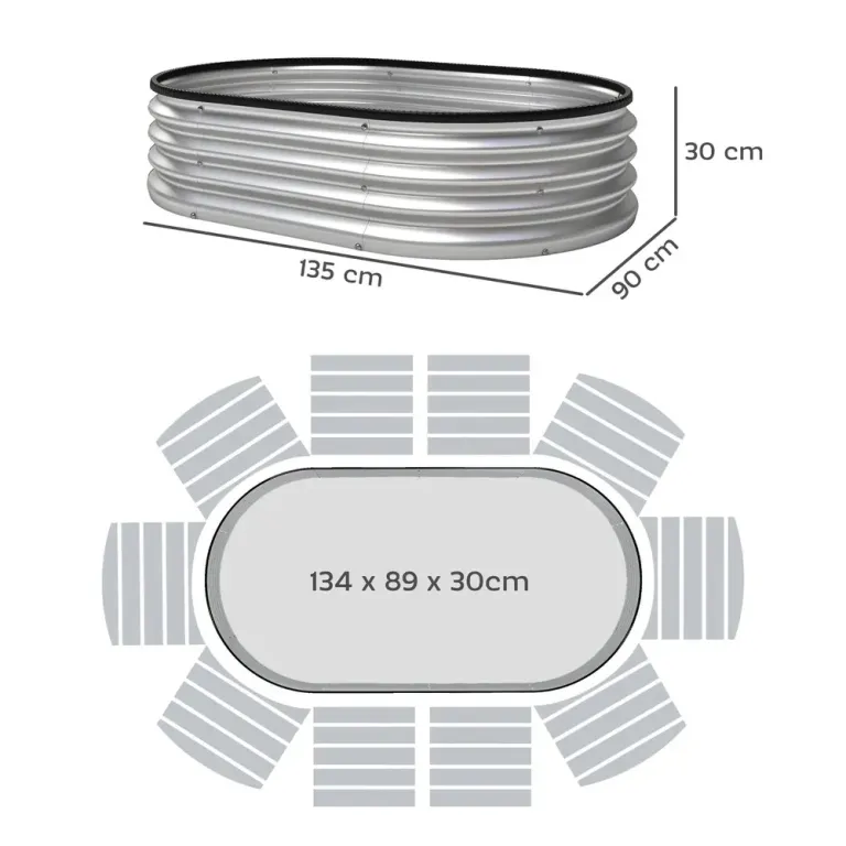 Odlingskrage Metall 2-pack Oval Silver 135x90x30 cm
