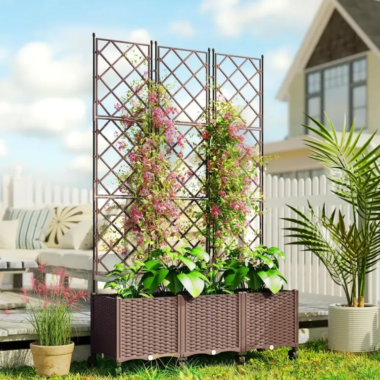 Odlingslåda med Spaljé Brun Plast Blomlåda 120x40x192 cm