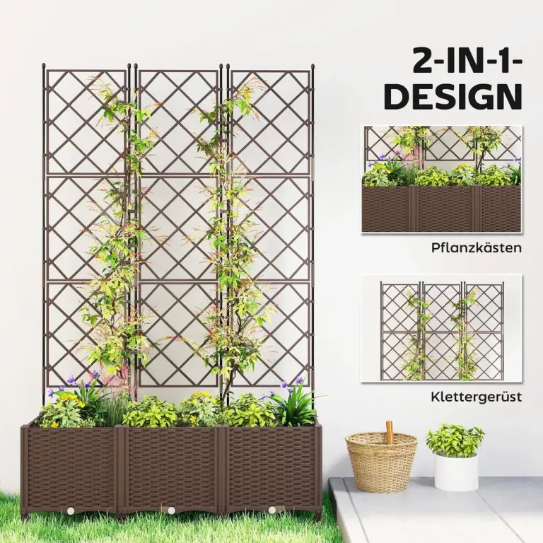 Odlingslåda med Spaljé Brun Plast Blomlåda 120x40x192 cm