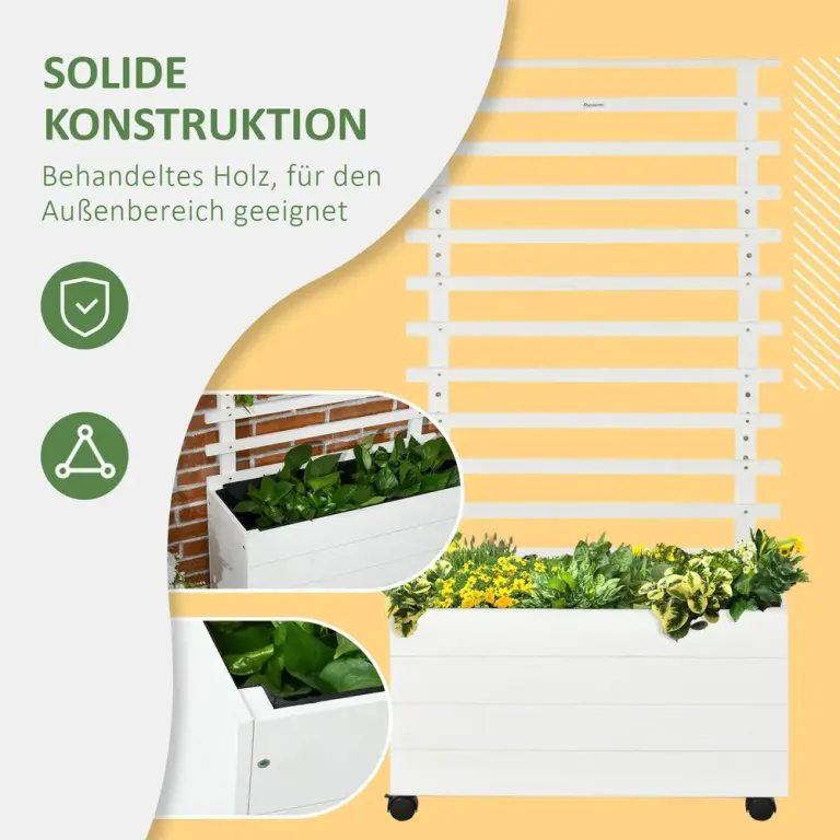 Odlingslåda med Spaljé på Hjul Upphöjd Rullbar Planteringslåda