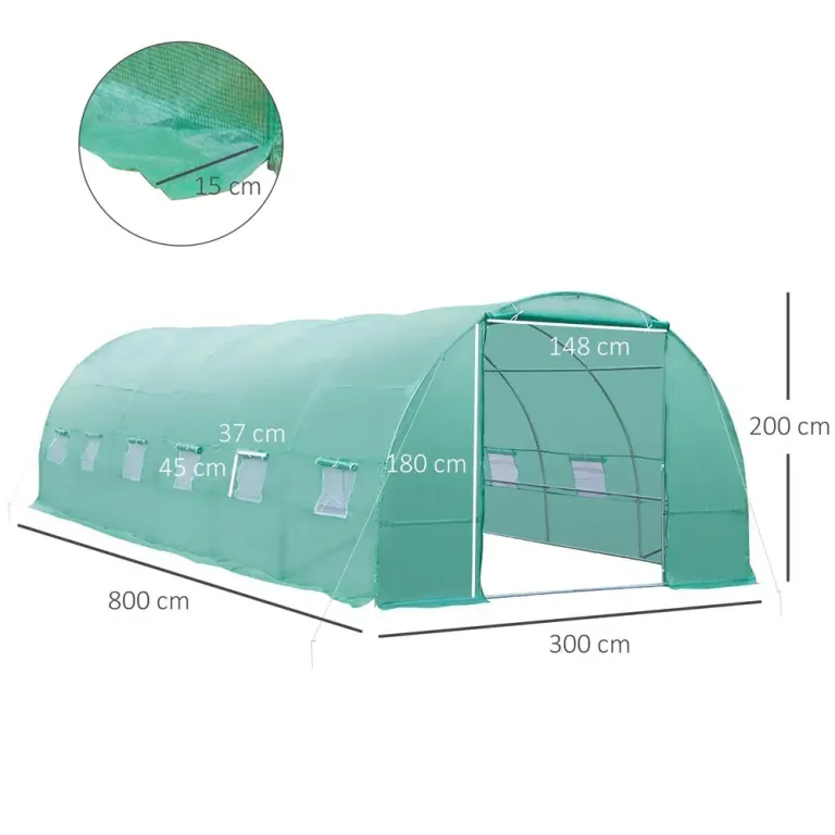 Tunnelväxthus Grön Pe-folie 800 x 300 x 200 cm