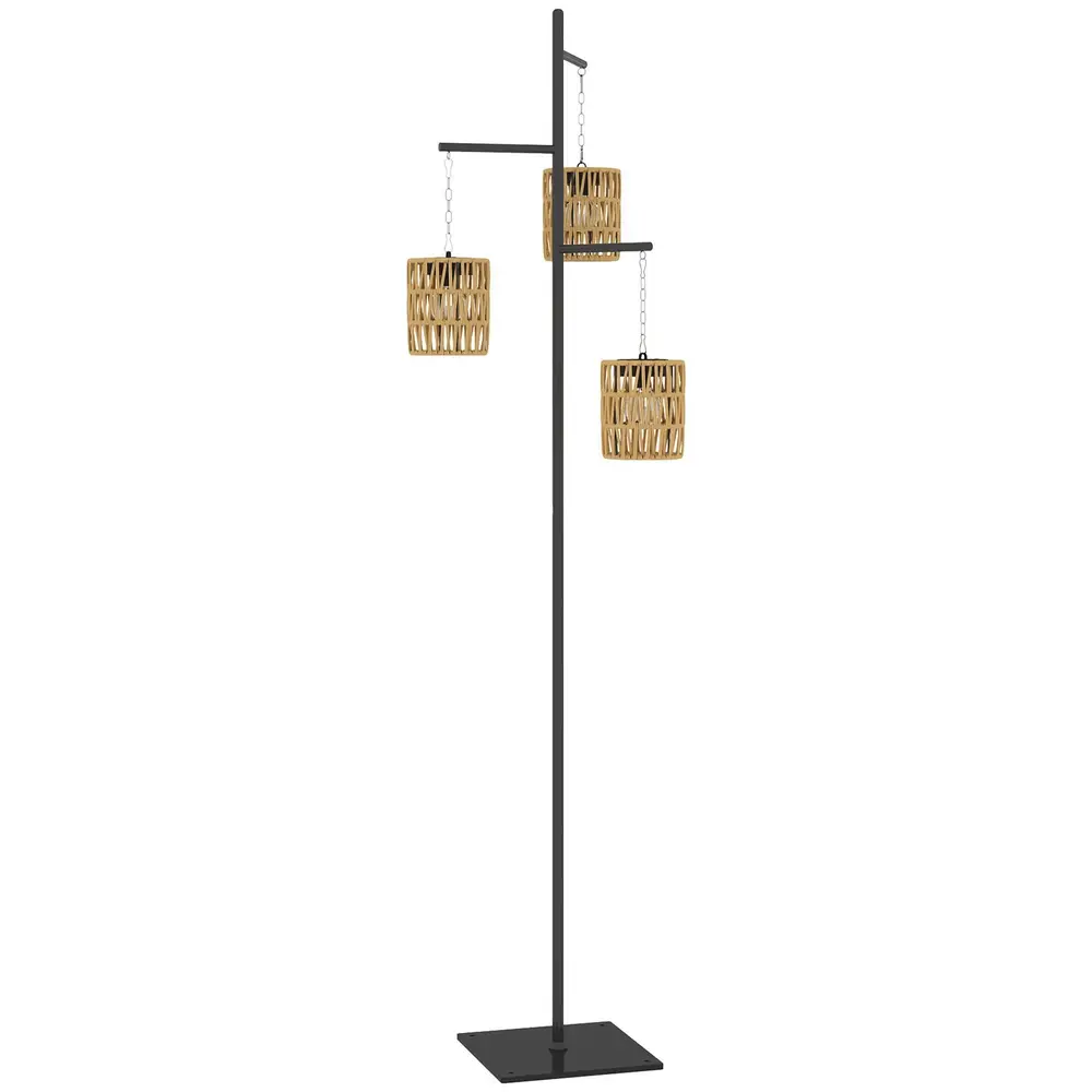 Solar Golvlampa Rottinglampa med Ljussensor Natur