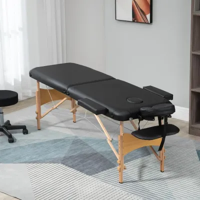 Hopfällbar Massagebänk Svart av Konstläder och Trä