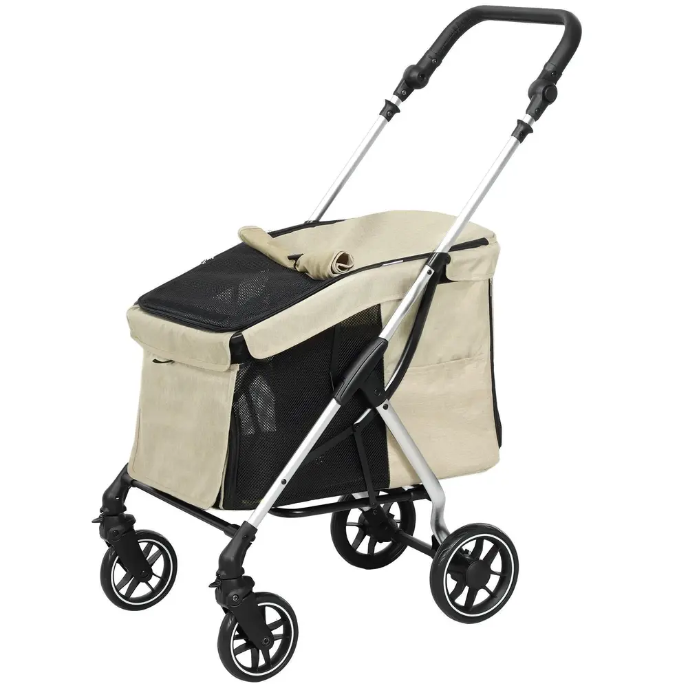 Hundvagn Husdjursvagn Lättvikt Khaki av Aluminium och Tyg