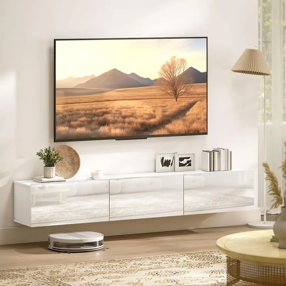 TV-Bänk Väggmonterad Vit Spånskiva Svävande 180 Cm