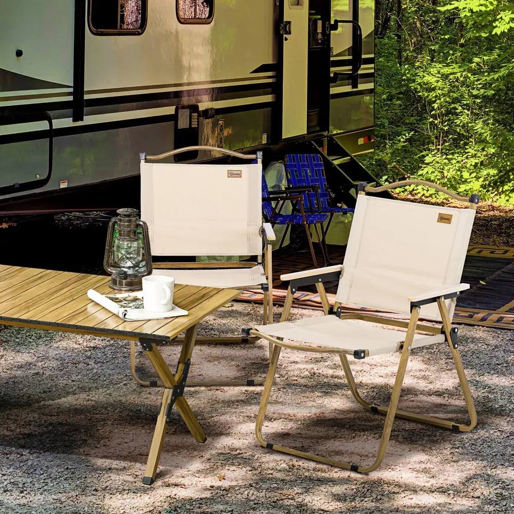Campingstol Trädgårdsstolar Set 2 Hopfällbar Khaki