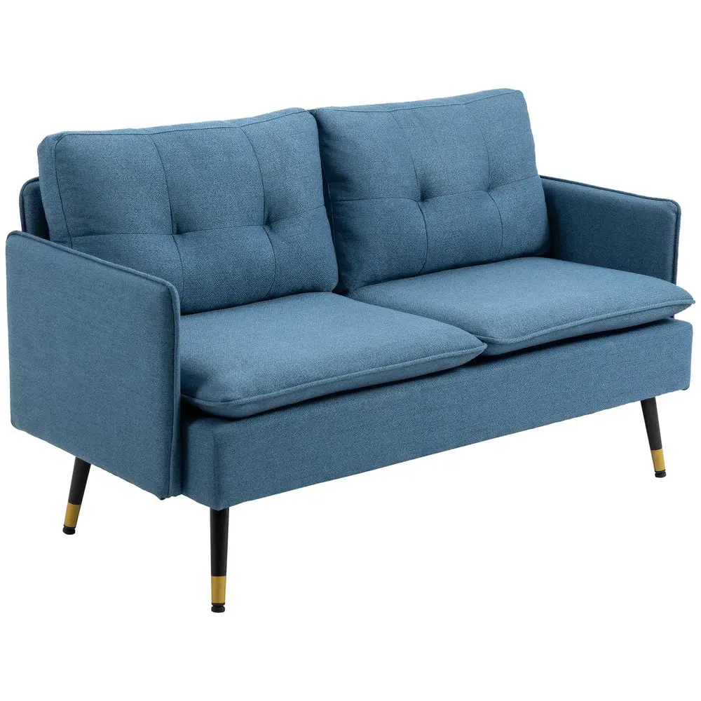 Soffa Loveseat Mörkblå av Tyg och Stål Stoppad Soffa 2-Sits