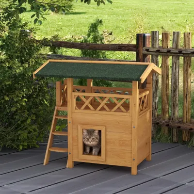Katthus Kattvilla Natur av Massivt Trä 77 x 50 x 73 cm