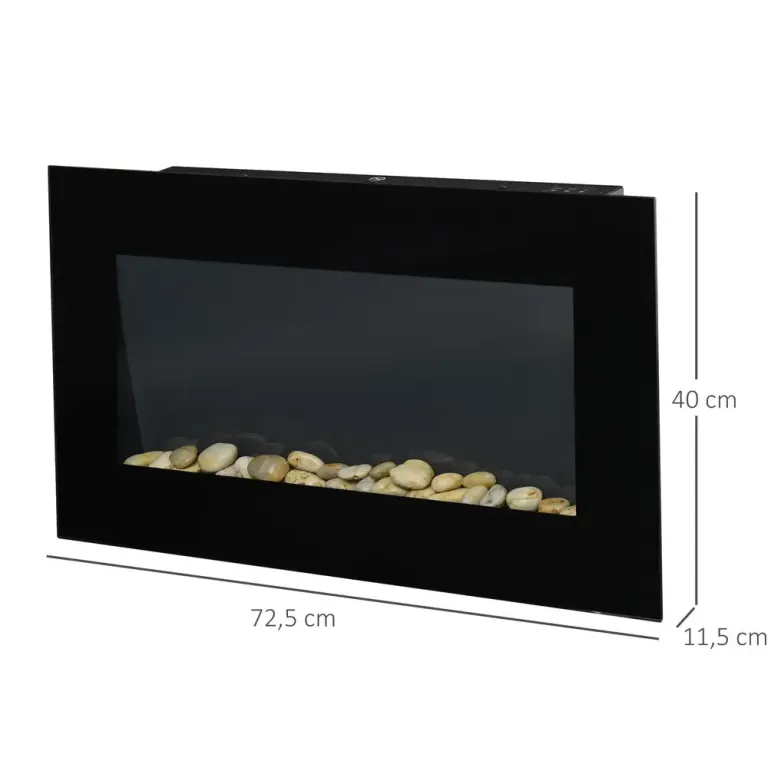 Elektrisk Väggkamin med LED-Flamma 2000 w, Svart