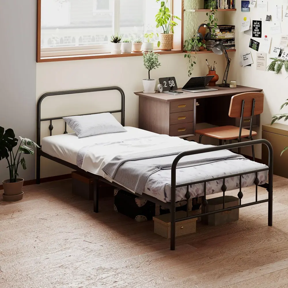 Sängram Sängstomme Svart av Metall och Gästrum 200 x 90 cm