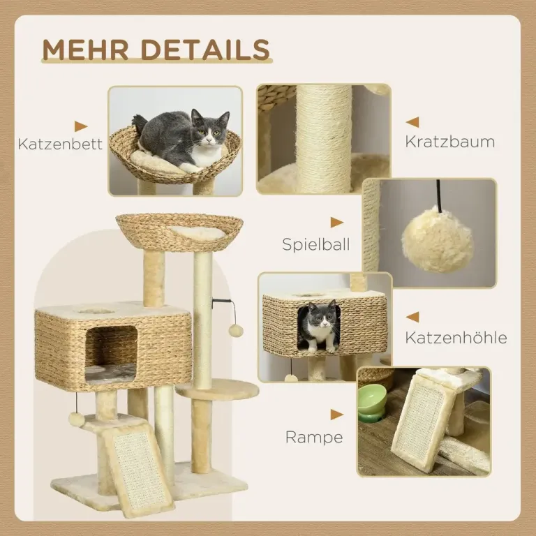 Kattskrapstolpe Klösträd Beige av Sisal och Plysch 98 cm