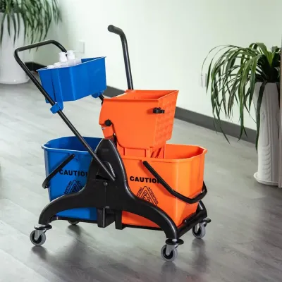 Rengöringsvagn Städvagn med Käftpress Orange Blå av Plast