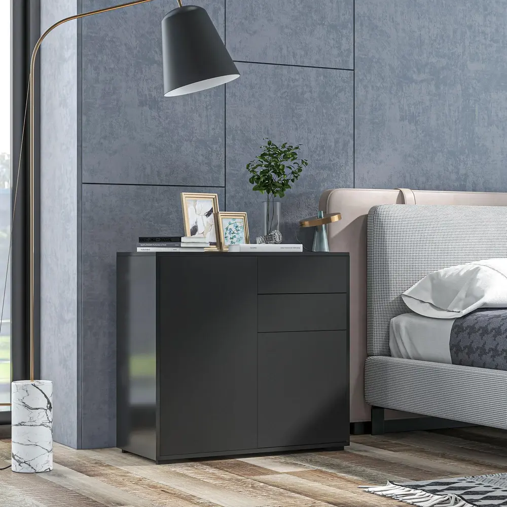 Skänk Förvaringsskåp Svart av Trä Skåp 117 x 36 x 74 Cm